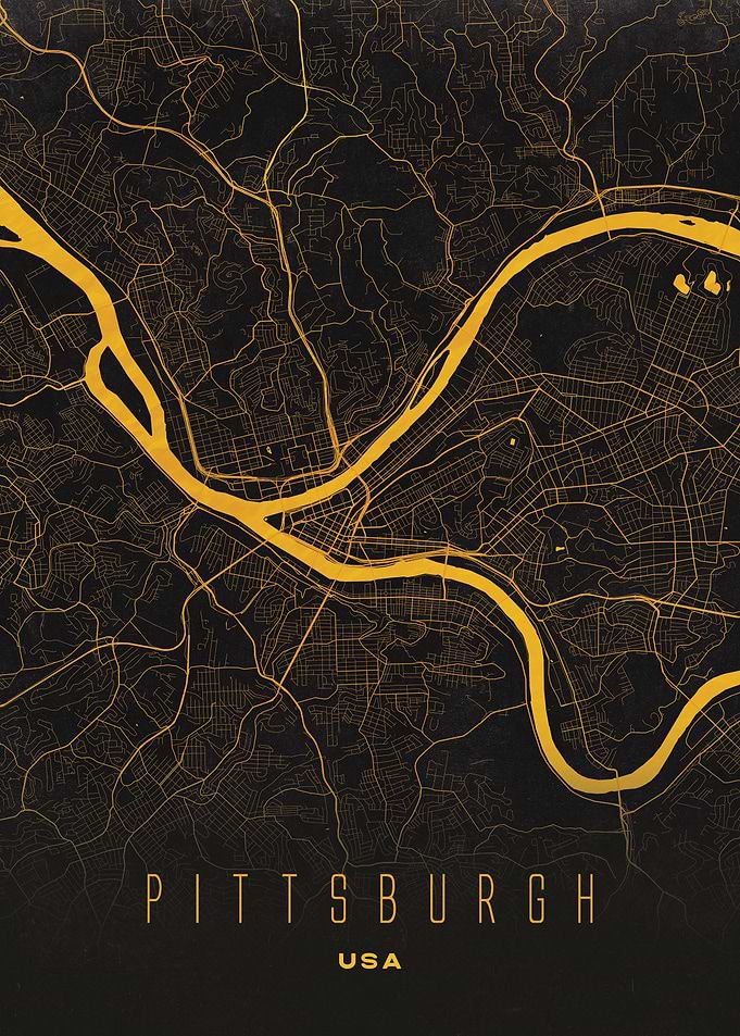 Pittsburgh, Pennsylvania Map Art - USA Urban River City Design