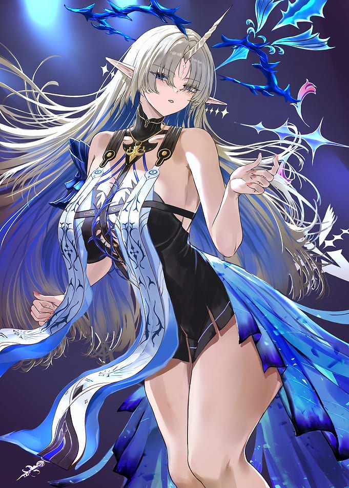 Anime Unicorn Girl with Blue Accents