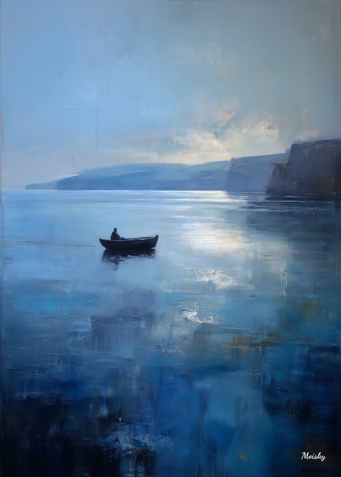 Silent Horizon – Minimal Blue Seascape Painting