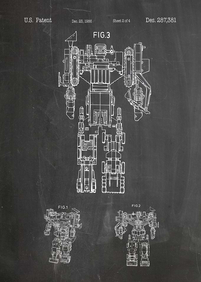 Robot Patent Blueprint on Dark Background