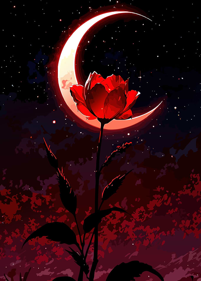 Red Rose and Crescent Moon