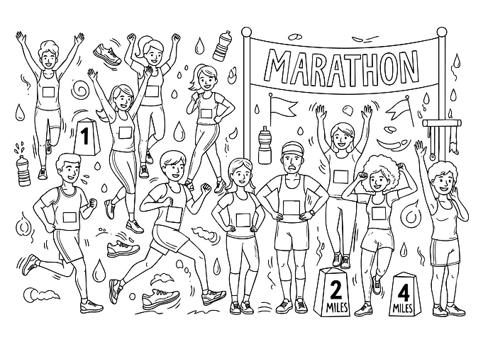 Marathon Runners Line Art Illustration