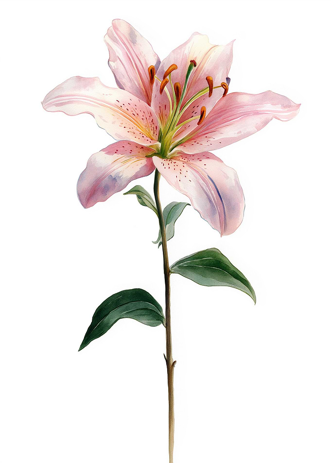 Watercolor Pink Lily Flower Illustration