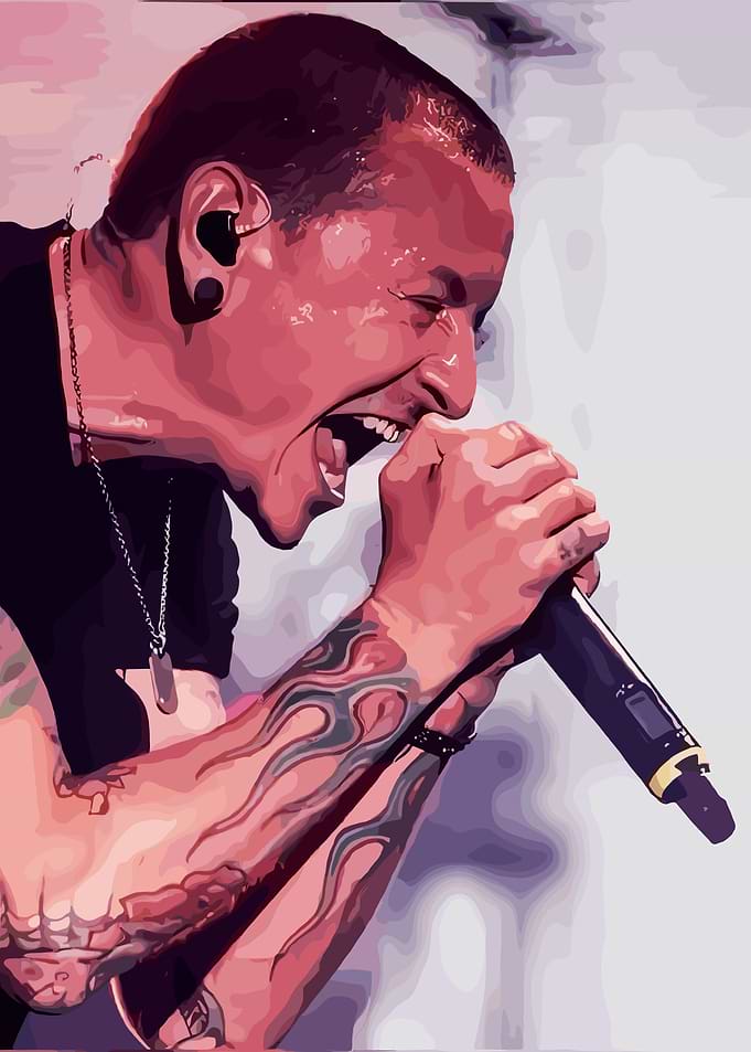 Chester Bennington singing into microphone