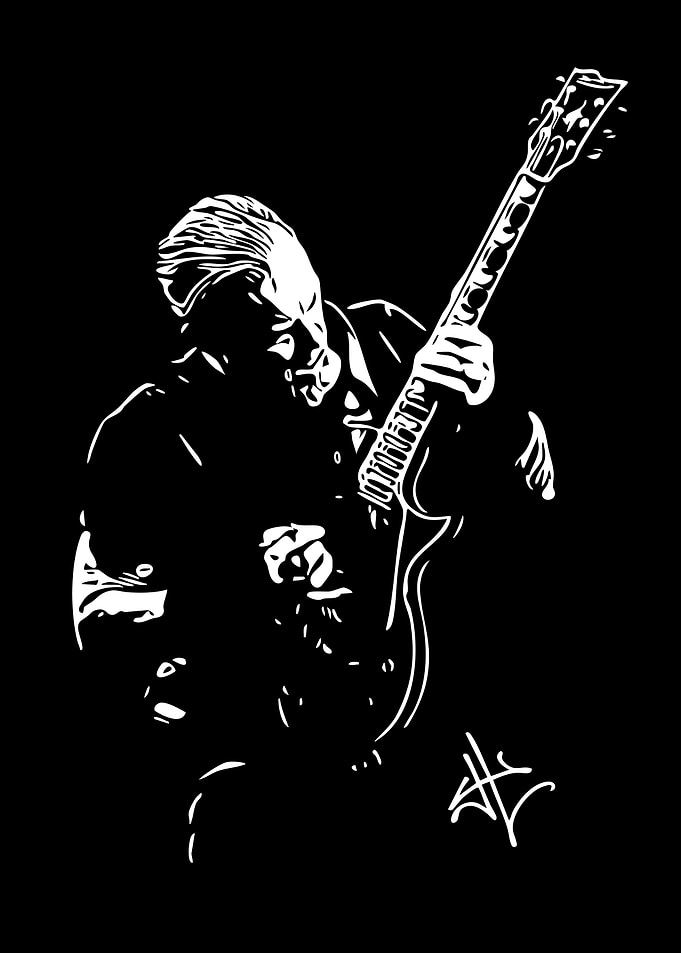 Guitarist in Black and White Silhouette