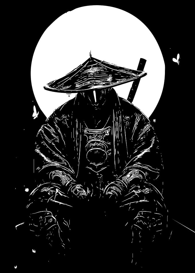 Samurai with Moon Backdrop