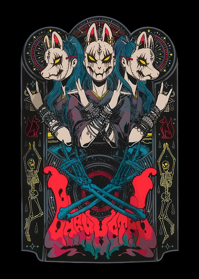 Fox Masked Figures with Skeletons