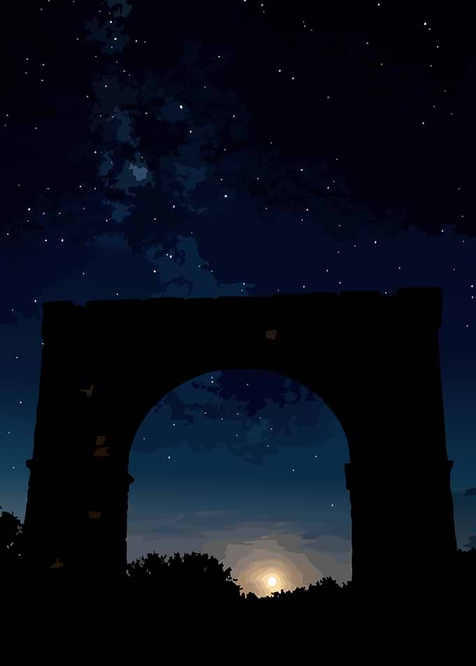 Ancient Archway Silhouette at Night