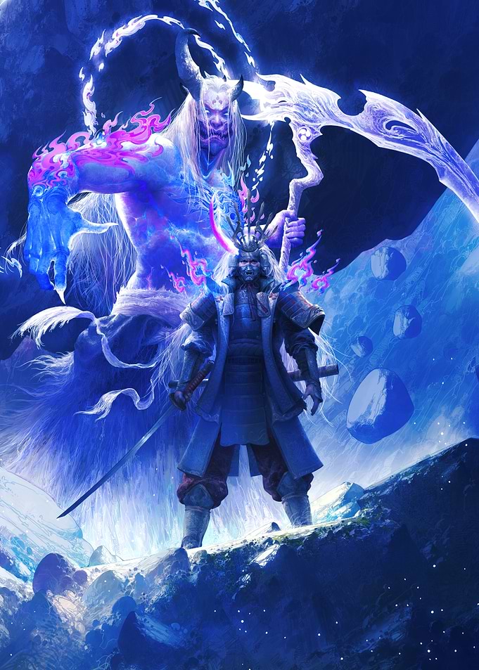 Samurai and Oni Digital Art