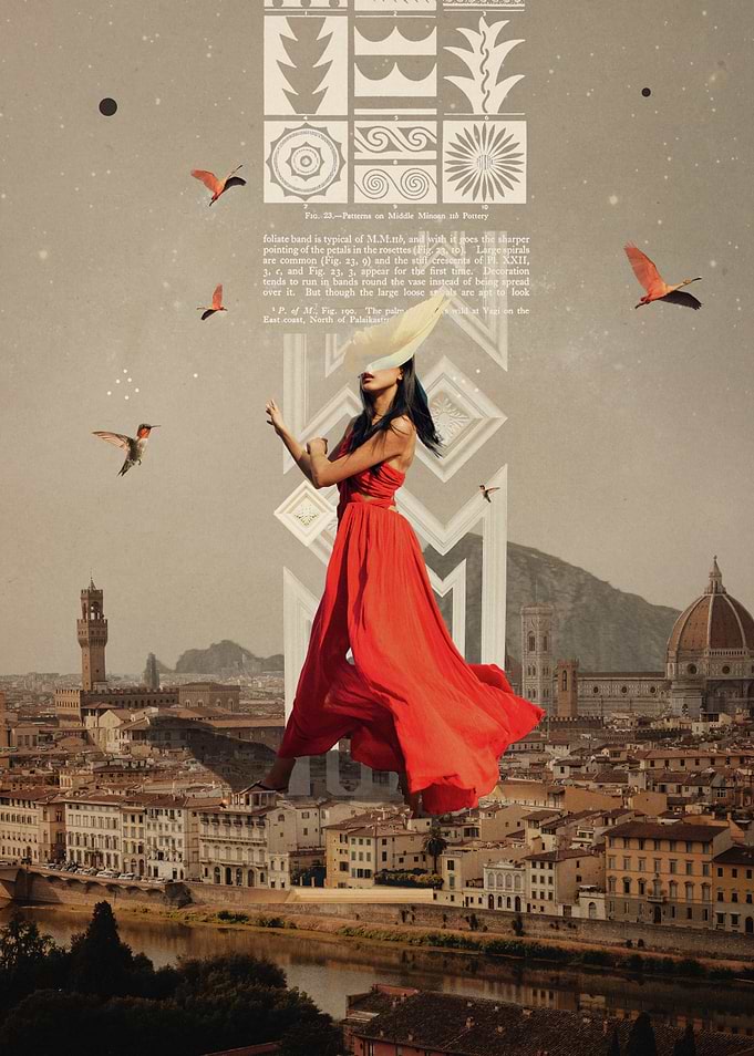 Florence Dreamscape with Woman in Red