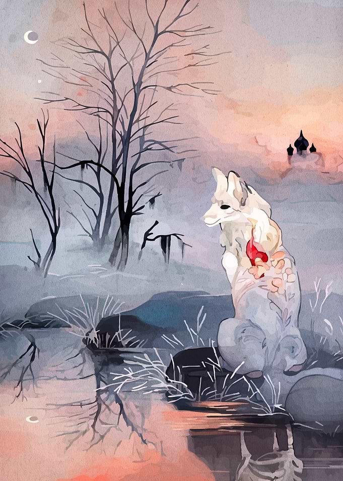Watercolor Wolf by the Lake