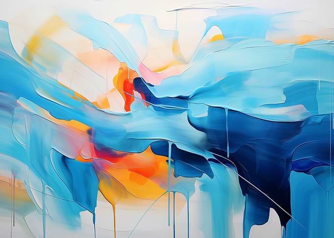 Abstract Painting with Blue, Orange and Yellow