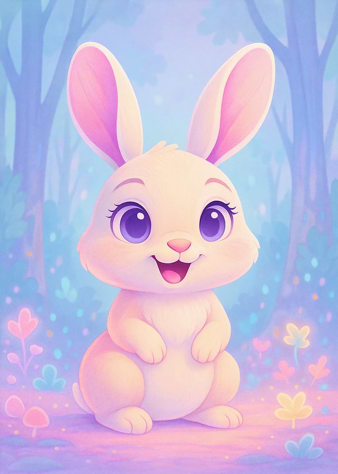 Cute Cartoon Bunny in Forest