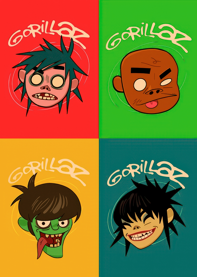 Gorillaz band members colorful portrait