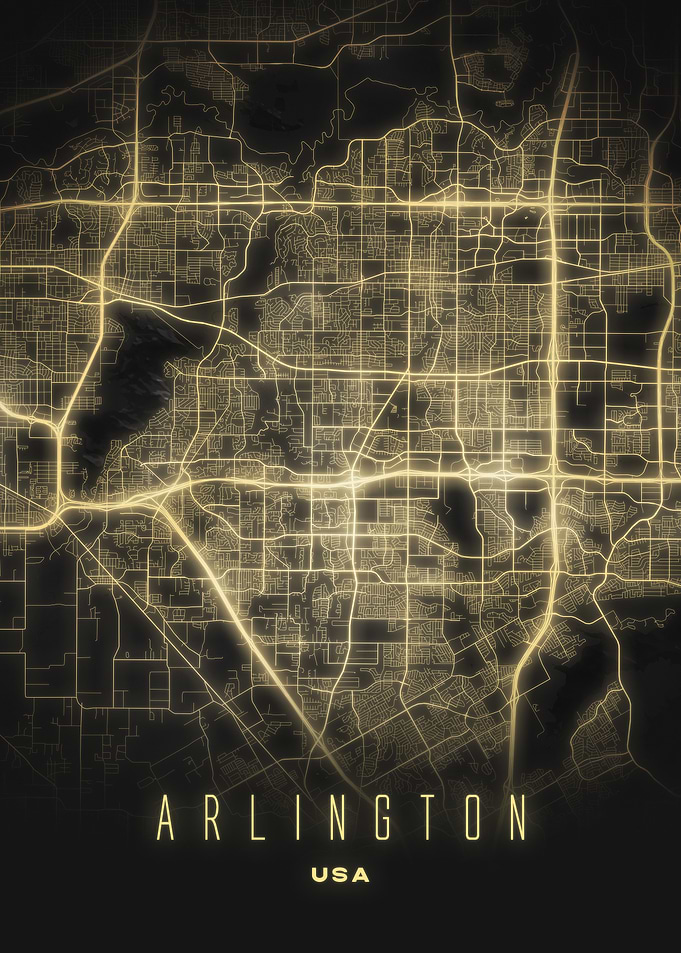 Arlington, Texas City Map Print - Illuminated Urban Grid Artwork USA