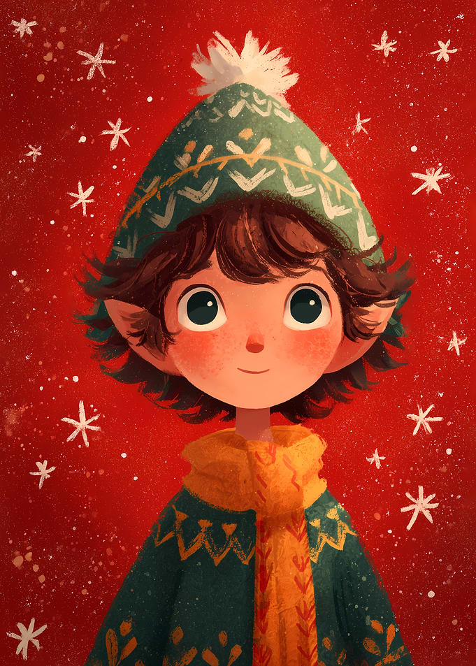 Winter Elf Portrait with Snowflakes
