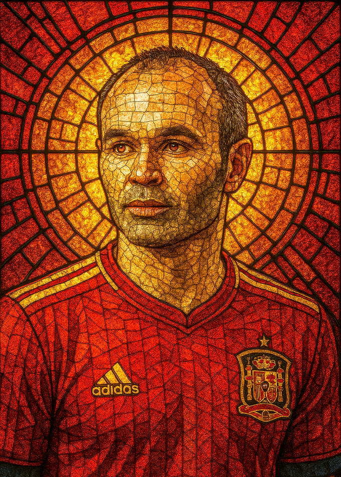 Andrés Iniesta Stained Glass Portrait
