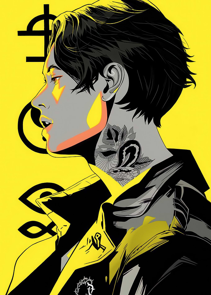 Stylish Portrait with Tattoo and Yellow Backdrop