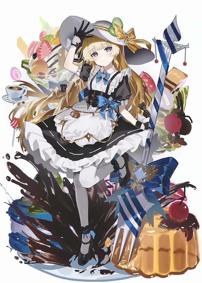 Anime Girl with Sweets and Desserts