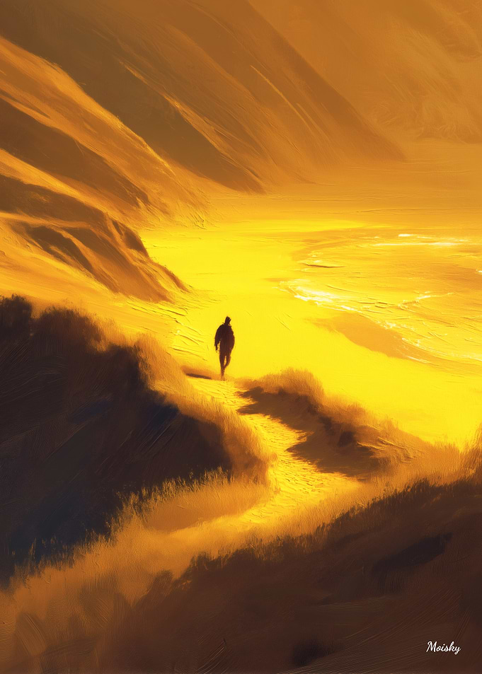 Golden Passage – Minimalist Desert Landscape in Amber Light