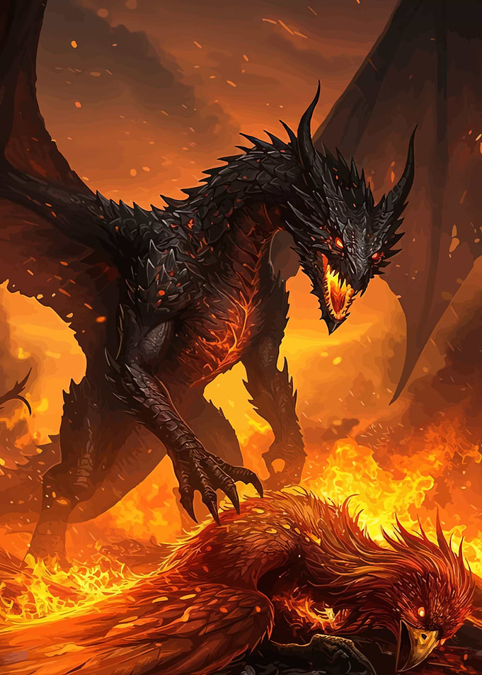 Dragon versus Phoenix Fiery Battle