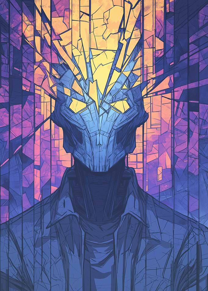Abstract Robot Portrait with Geometric Background