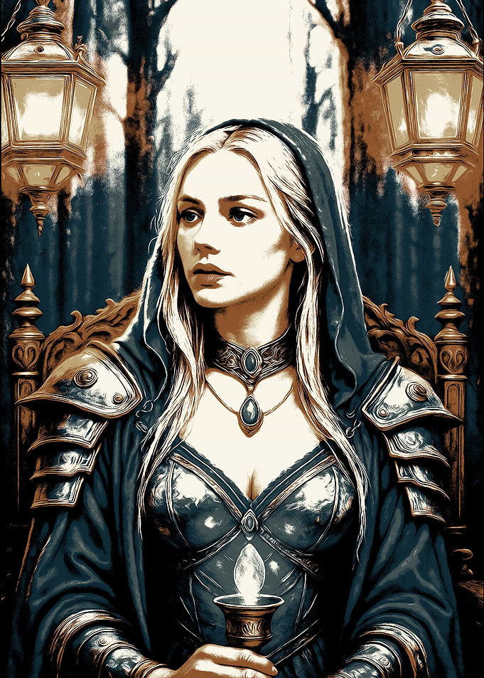 Medieval Woman with Candle in Forest