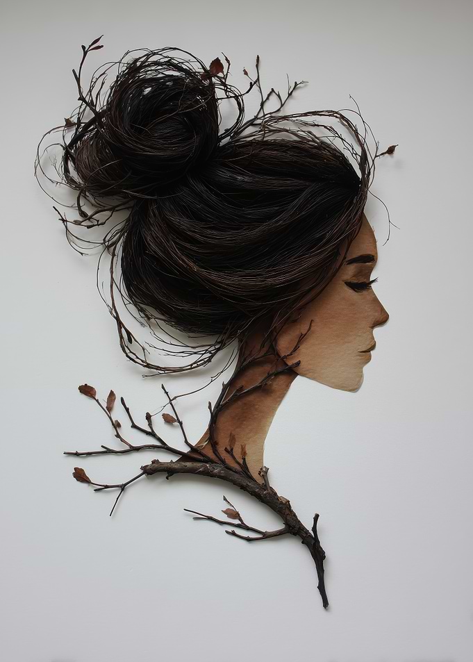 Woman Profile with Tree Branch Art