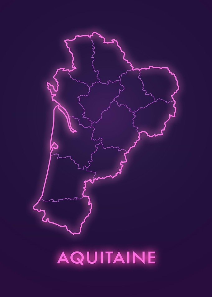 Aquitaine Map Neon Pink Outline