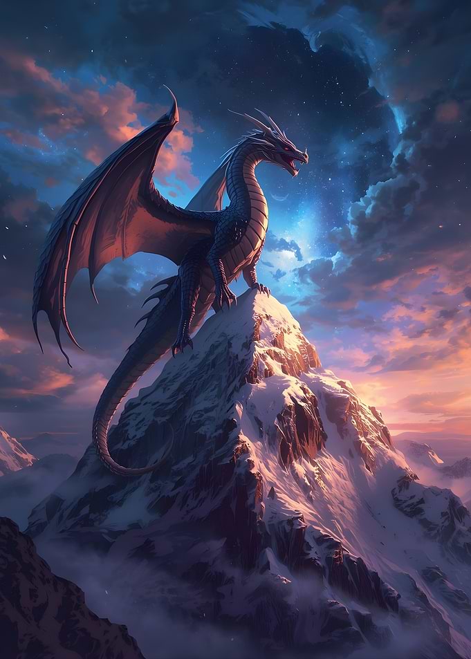 Dragon on Snowy Mountain Peak