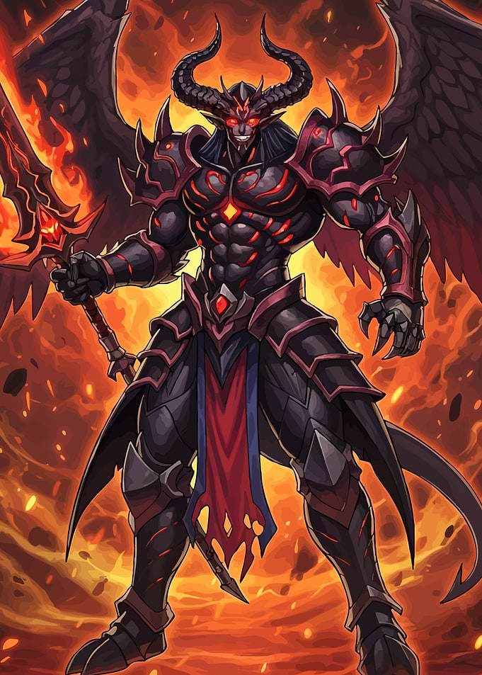 Winged Demon Warrior Flaming Sword