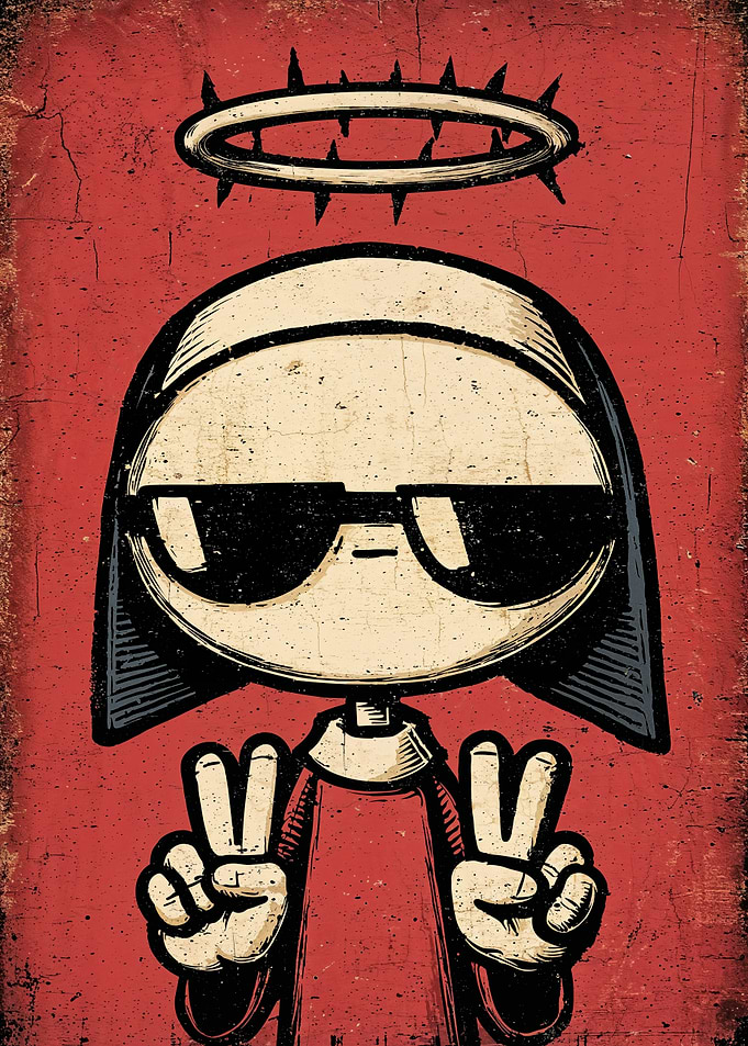 Cool Cartoon Character with Peace Signs