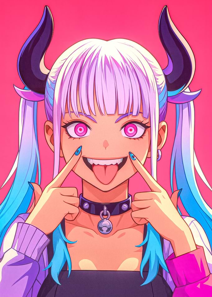 Anime Girl with Horns and Tongue