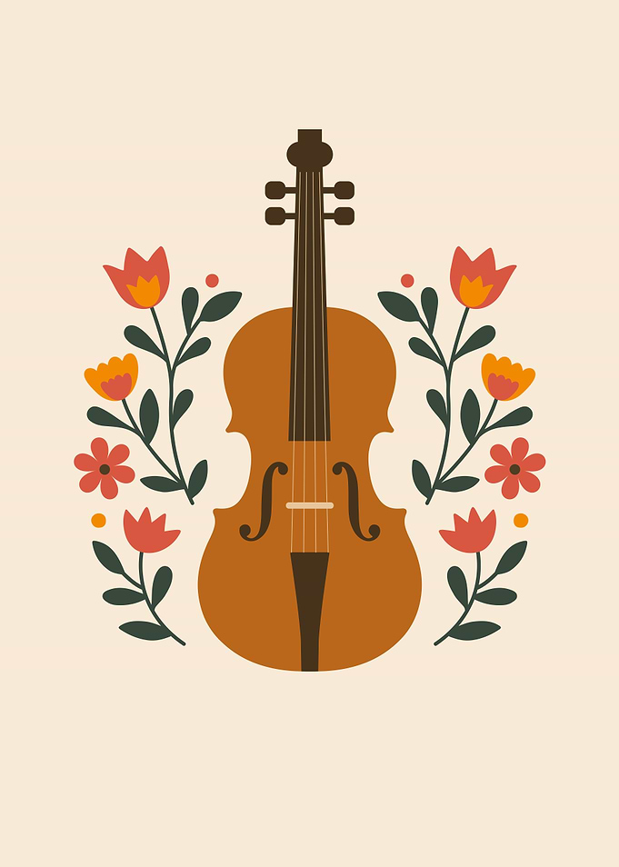 Violin and Floral Boho Illustration