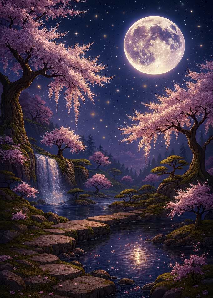Cherry Blossom Moonlight Serenity