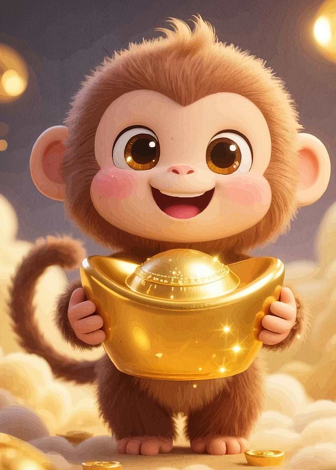 Cute Monkey Holding Ingot