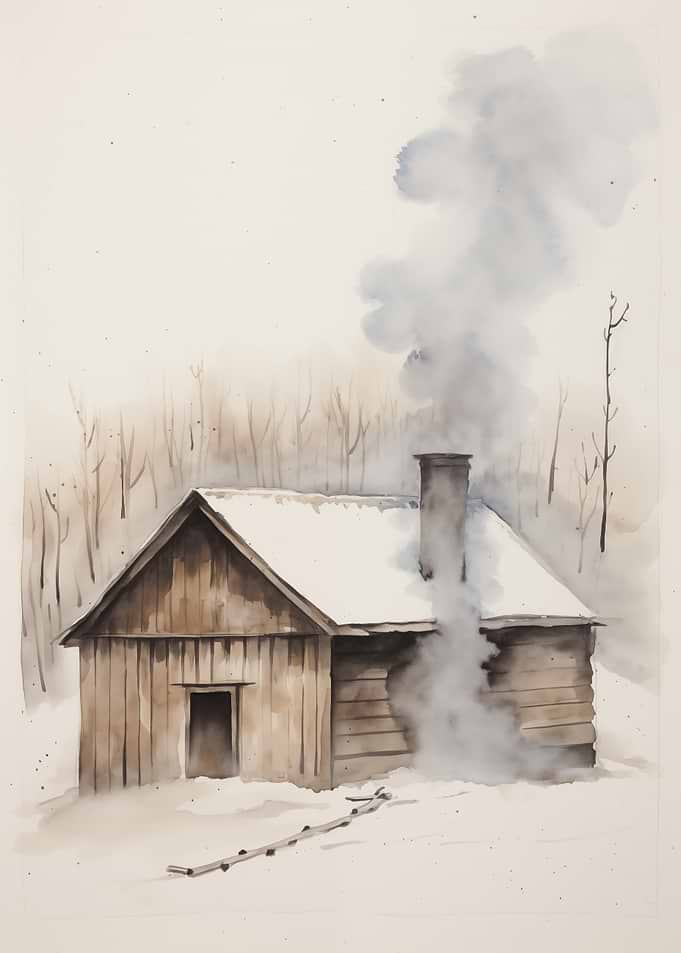 Winter Cabin Watercolor