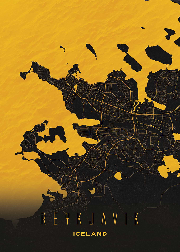 Reykjavik Iceland Coastal Map Art
