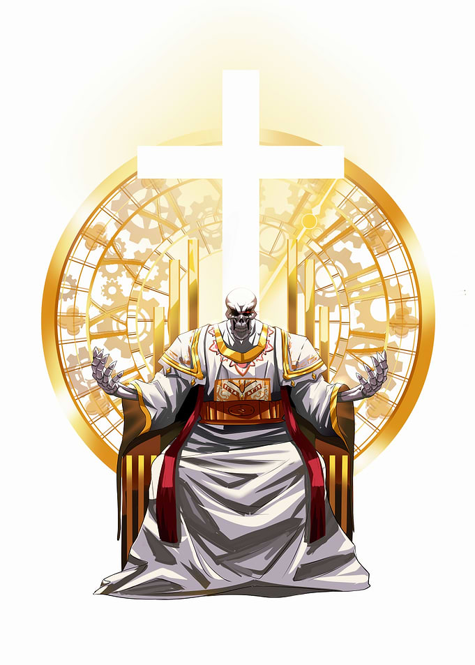 Skeletal Figure on Throne with Cross