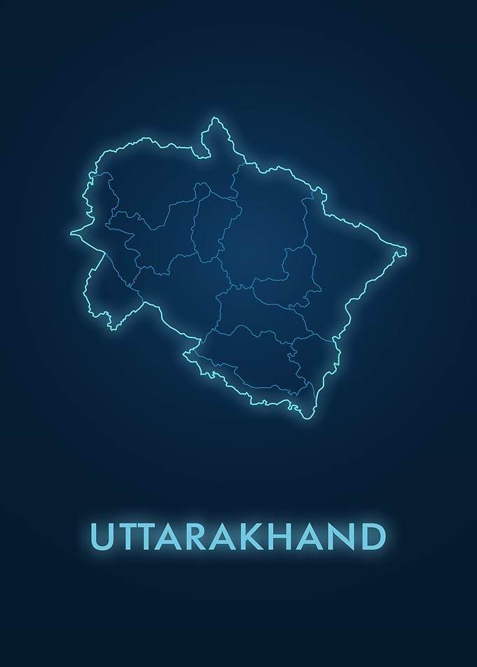 Uttarakhand Map - Neon Outline