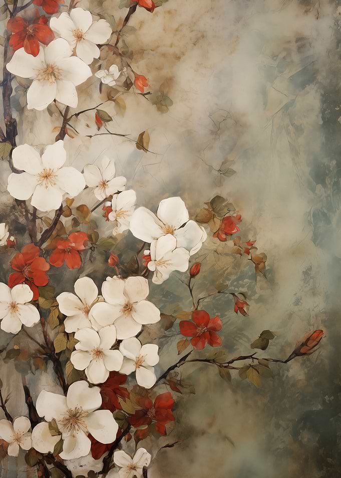 Floral White Red Flowers