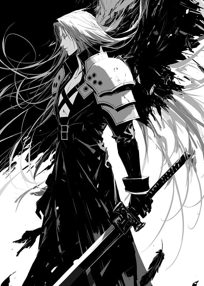 Sephiroth Black and White Illustration