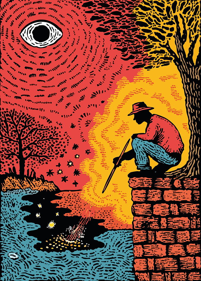 Man, Eye, and River Illustration