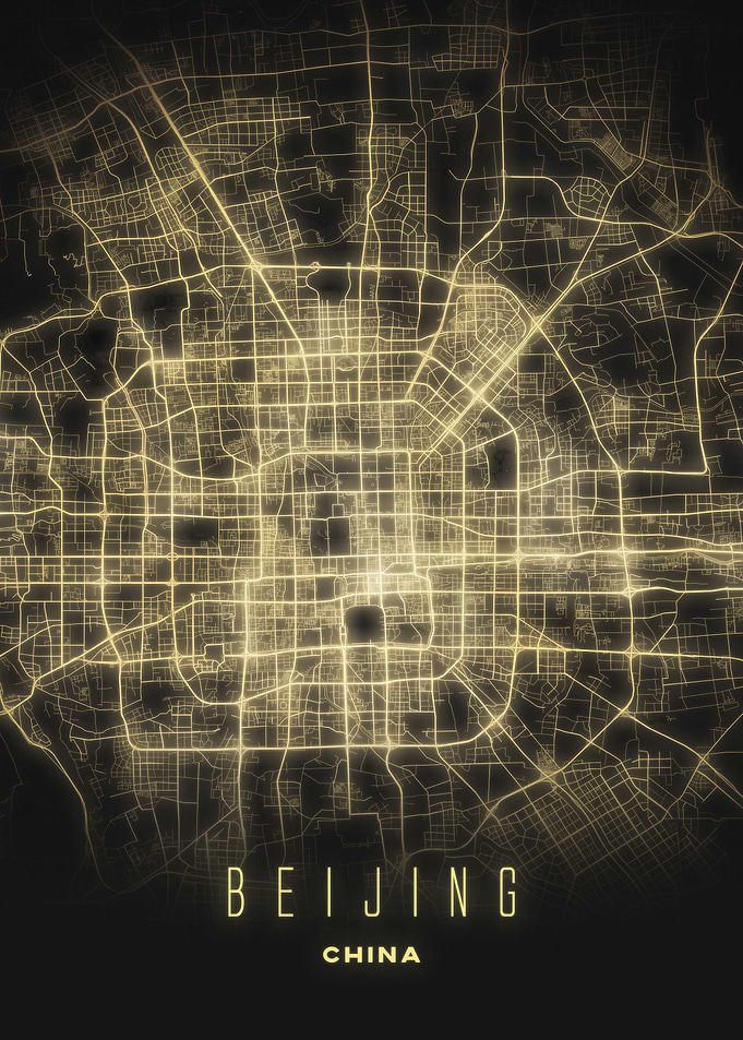 Beijing China City Grid Map - Glowing Streets Structure Poster