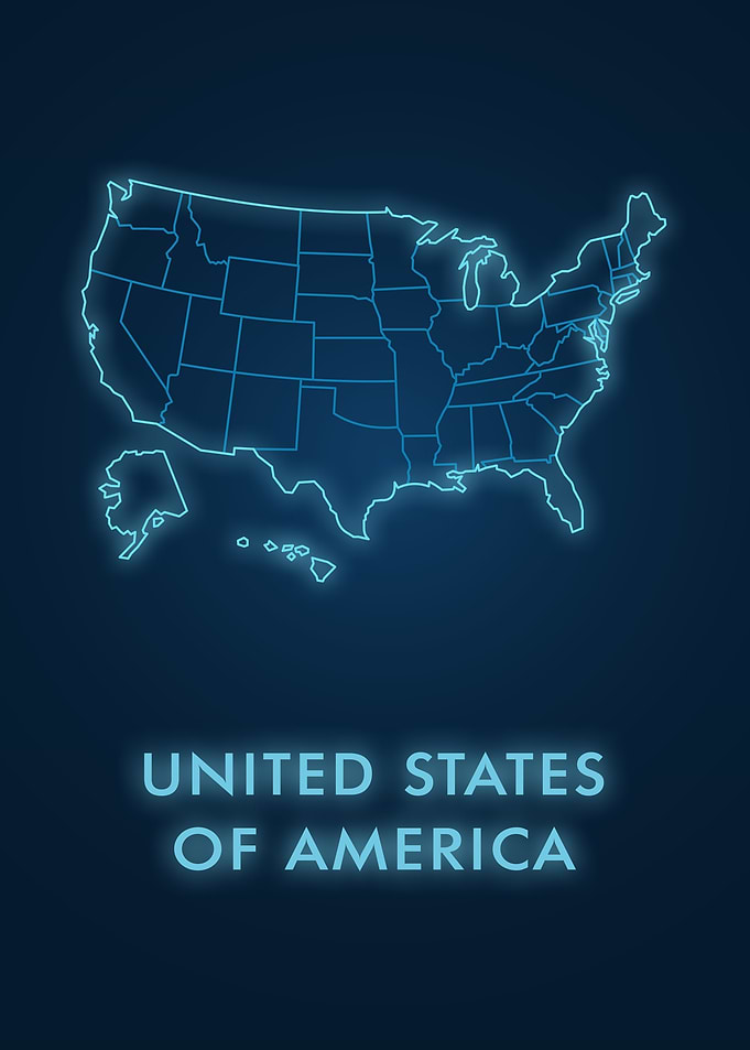 Neon Blue United States Map