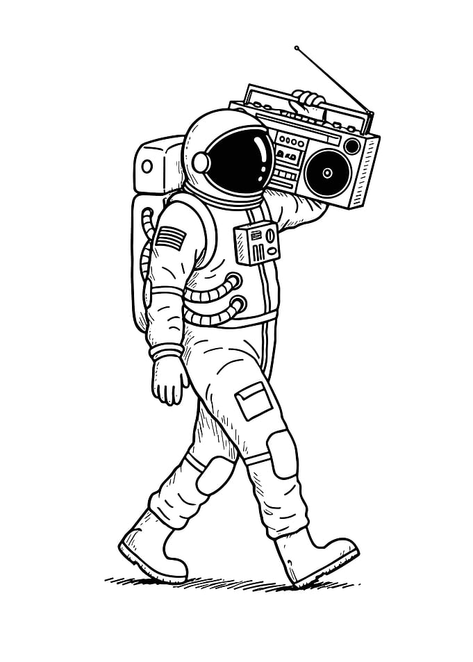 Astronaut with Boombox Line Art