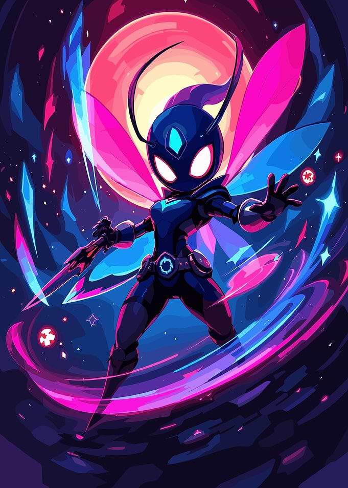 Cartoonish Space Warrior with Wings