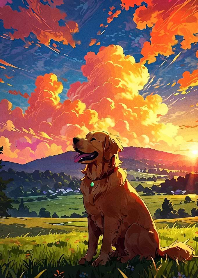 Golden Retriever at Sunset