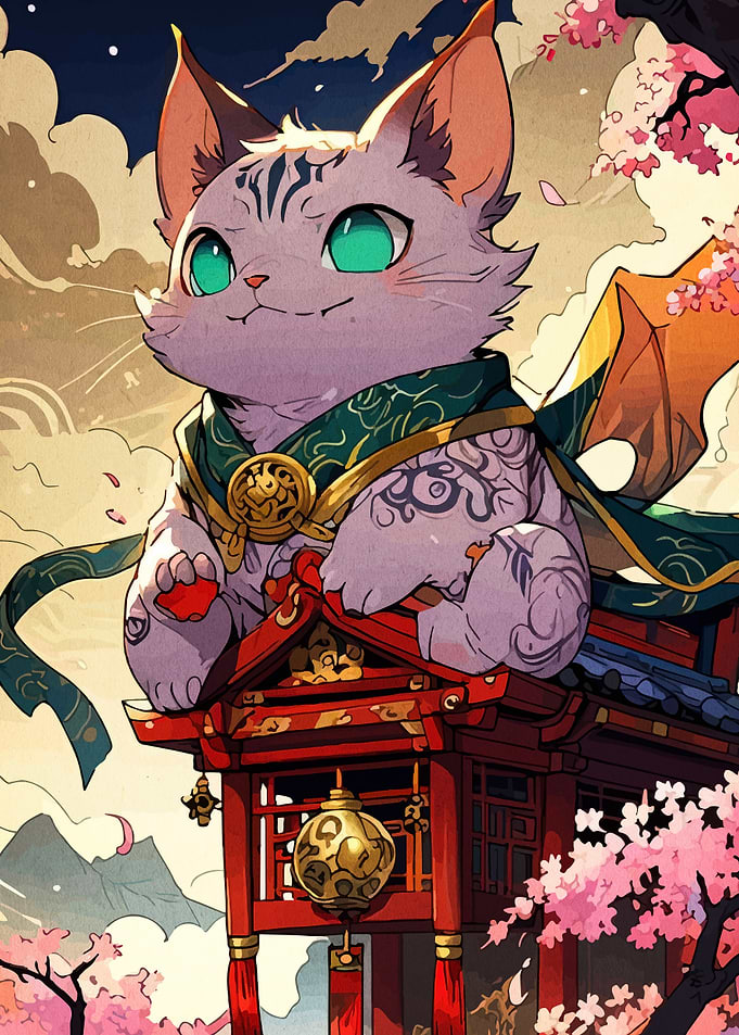 Anime Cat on Japanese Temple