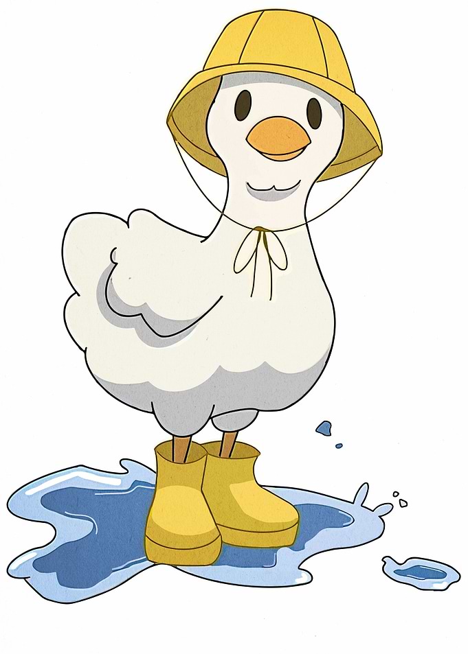 Duckling in Rain Gear Puddle Illustration